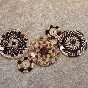 NEW Woven Wall Baskets Wall Flat Basket Decor Set of 5, Bought in Zambia, Africa